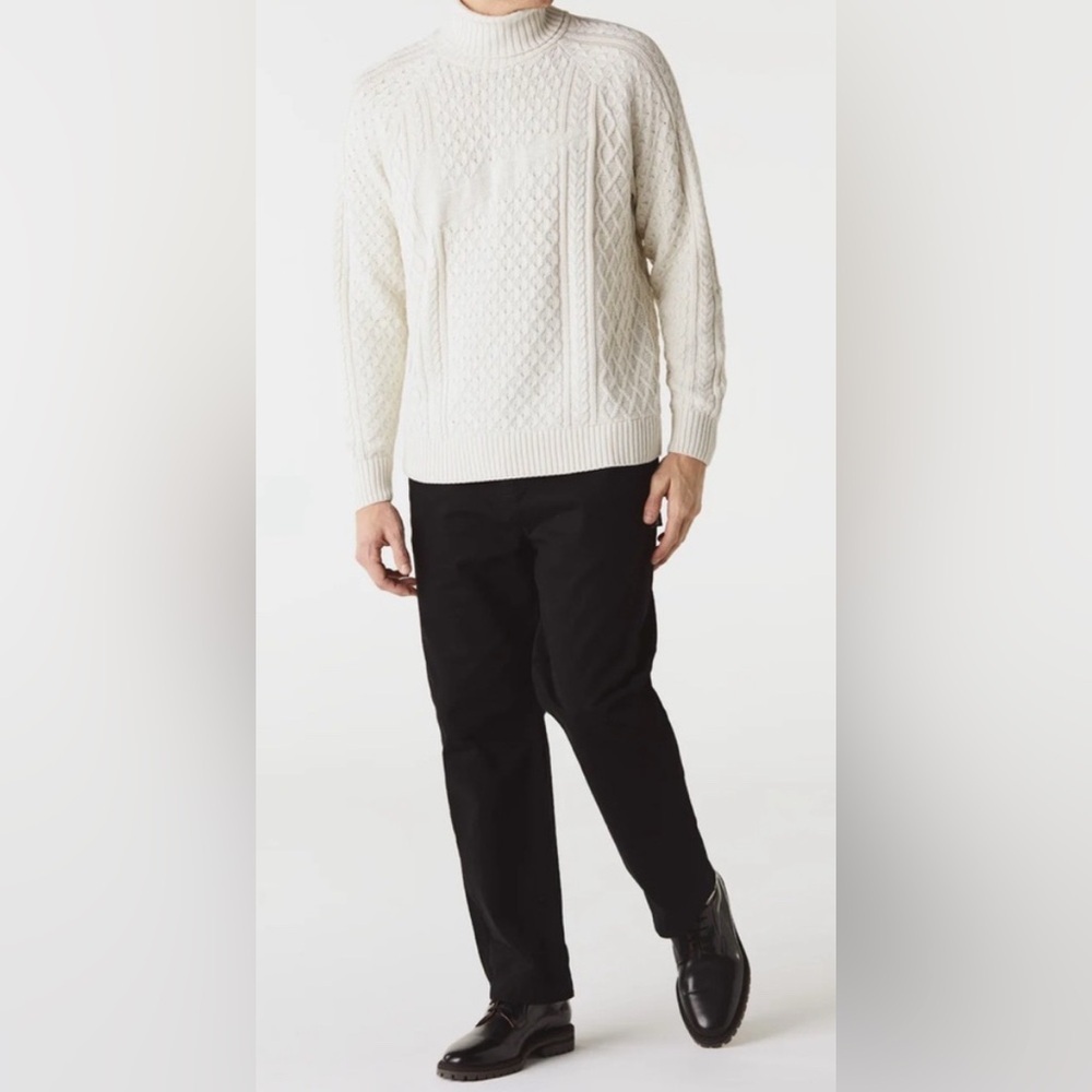 Nike Life Mens Cable Knit Turtleneck Off White Chunky Relaxed Large Sweater NWT - Picture 3 of 12